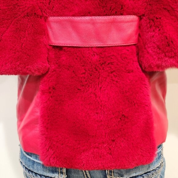 💥STUNNING!💥VTG 100% Lamb Leather, Genuine Fox & Rabbit Fur Cape Vest in Red - Picture 12 of 16